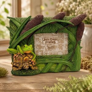 Vintage 2000 SWIBCO Frog Turtle Cattails 3D Resin Picture Frame 3x2